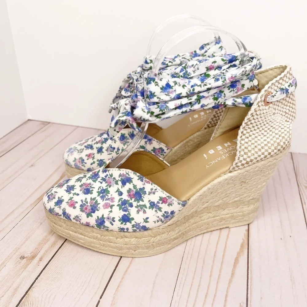 Love Shack Fancy x Manebi Cottagecore Farmcore Floral Wedges Size 10